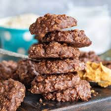 a stack of no-bake chocolate oatmeal cookies