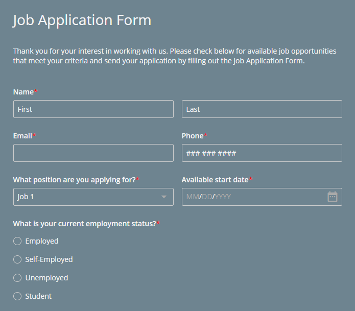 Online Job Application/Form 