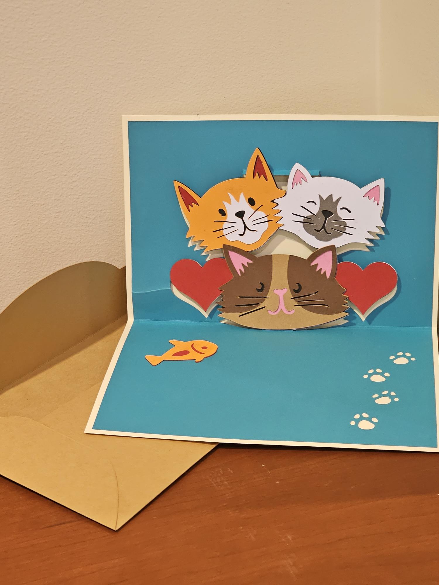 card with three cats inside, envelope included