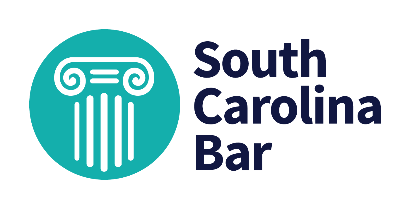 Text reads South Carolina Bar on the left aqua colored circle with top of column image