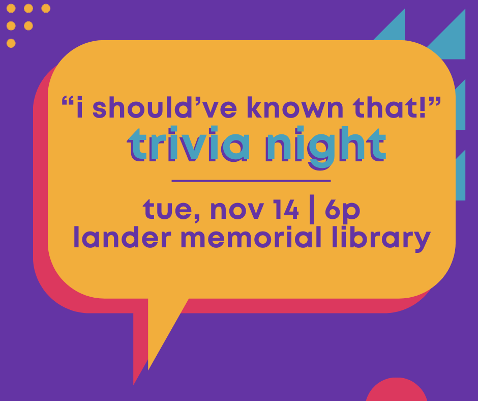 purple background with geometric shapes, speech bubble that says 'i should've known that!' trivia night