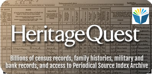 HeritageQuest logo along with Anderson County Library logo on a background census record sample