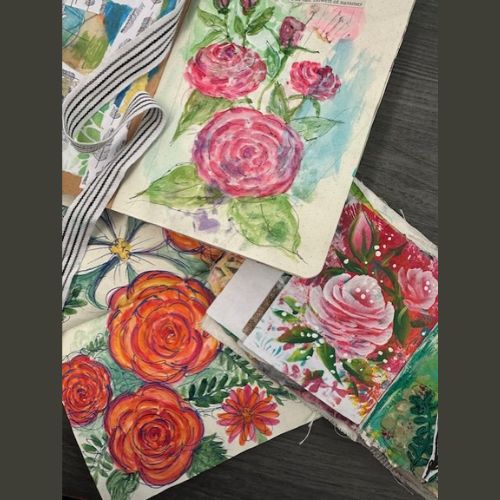 image featuring roses painted with water color and acrylic paints
