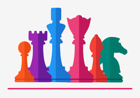 Multi-colored two-dimensional chess pieces