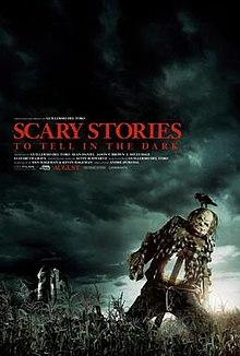 Scary Stories to Tell in the Dark movie poster featuring a rotting scarecrow and dark gloomy sky.