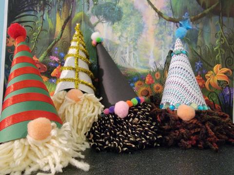 several yarn gnomes