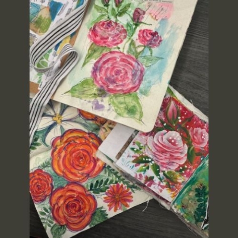 image featuring roses painted with water color and acrylic paints