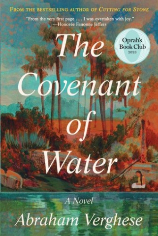 Book cover for The Covenant of Water with a marshy back drop.