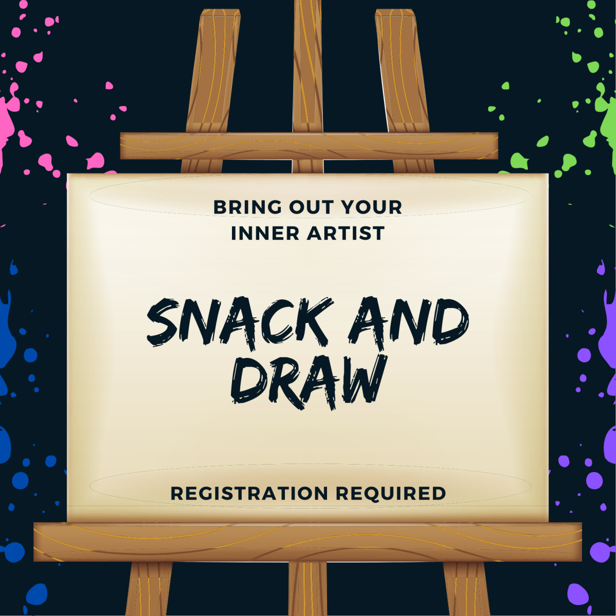 snack and draw on easel with paint splatters