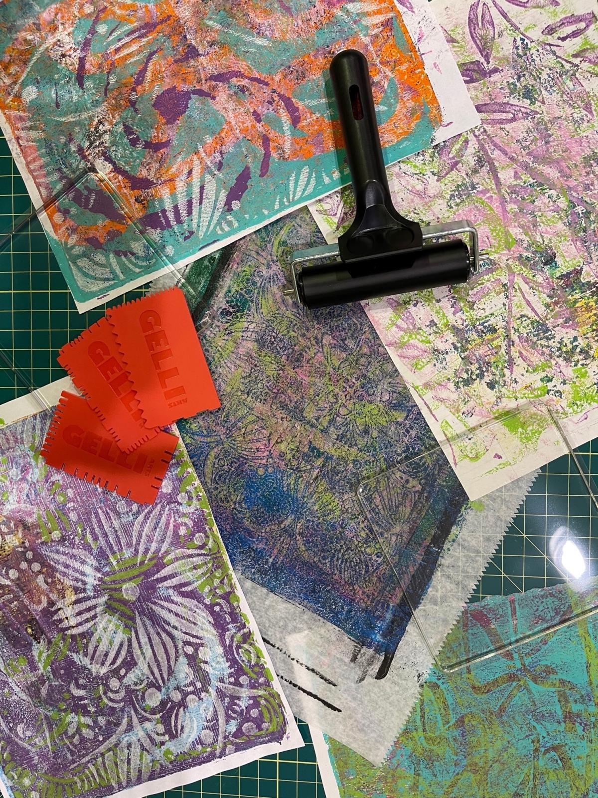 image of prints made using silicone gel slabs and brayer